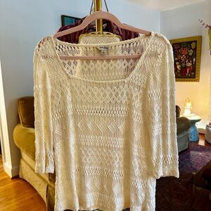 Lucky Brand Boho Quarter-sleeve Crochet Top